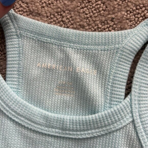 American Eagle Light Blue Teal Knit Halter Tank Top Crop Top Womens Size Small S - Picture 4 of 5